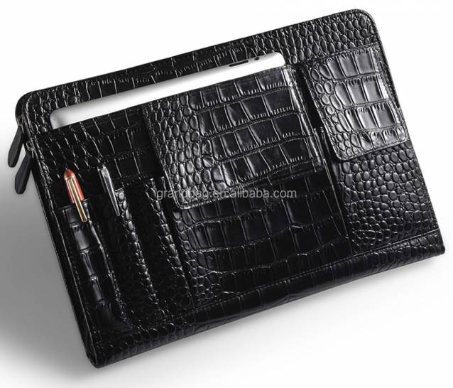 Crocodile Pattern Leather Portfolio Case Fashion Travel Document Accessory Business Conference File Folder Laptop Hand Bag