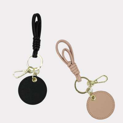 personalized genuine leather knotted loop round keychain keyring